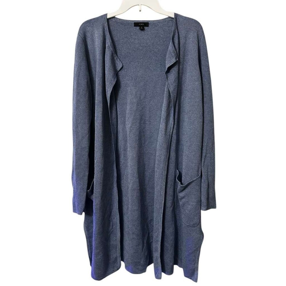J.Crew Juliette Collarless Sweater Blazer Women Medium Blue Long Cardigan